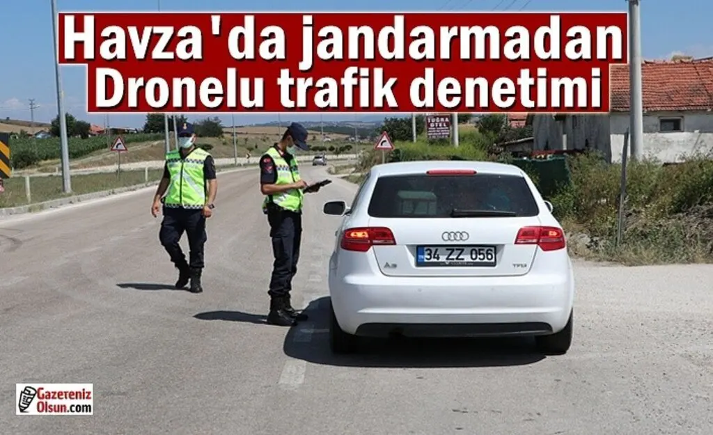 Havza'da jandarmadan dronelu trafik denetimi