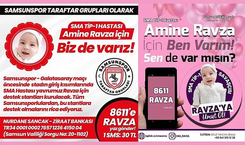 Samsunsporlu taraftarlardan SMA hastası Ravza için anlamlı destek