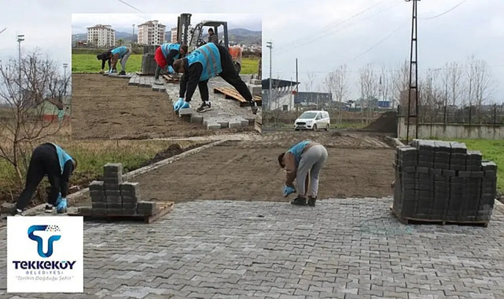 Tekkeköy Belediyesi'nden Pınar Mahallesi'nde taş parke çalışması