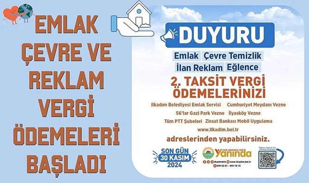 Emlak Çevre ve Reklam Vergi Ödemeleri Başladı