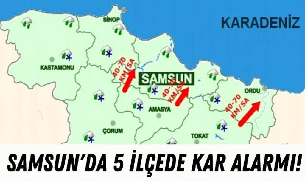 Samsun'un beş ilçesinde kar yağışı bekleniyor