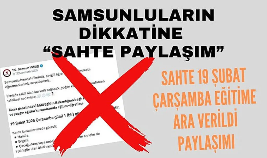 Samsun 19 Şubat Çarşamba Okullara Kar Tatili var mı? sahte paylaşımlara dikkat