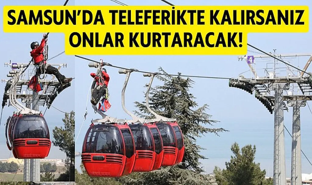 Samsun'da yenilenen teleferik hattına kurtarma timi
