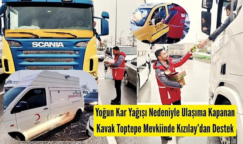 Samsun'da kar nedeniyle yollarda kalanlara Kızılay'dan ikram
