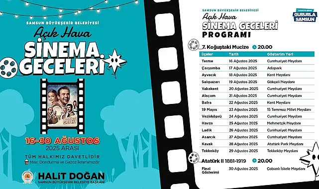 Samsun'un ilçelerinde açık hava sinema geceleri işte yer ve tarihleri