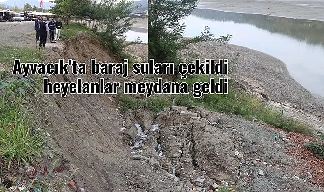 Ayvacık'ta baraj suları çekildi heyelanlar meydana geldi