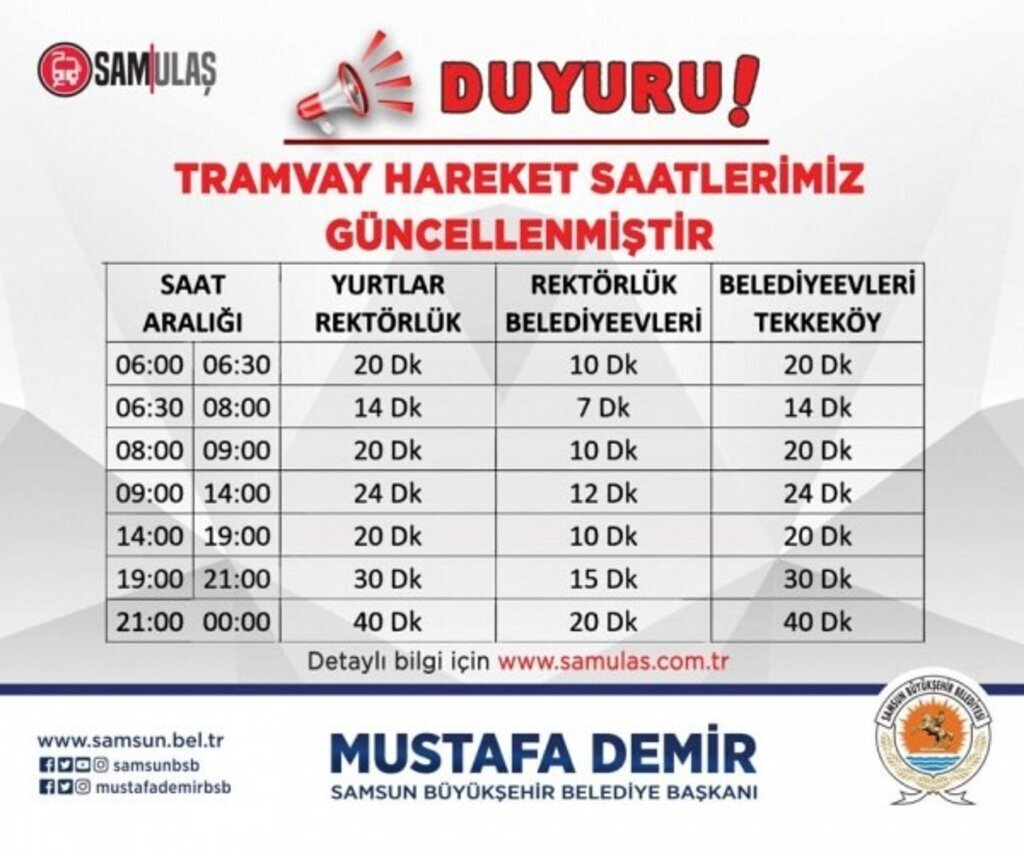Samsun tramvay ekspres ring otobüs sefer saatleri değişti