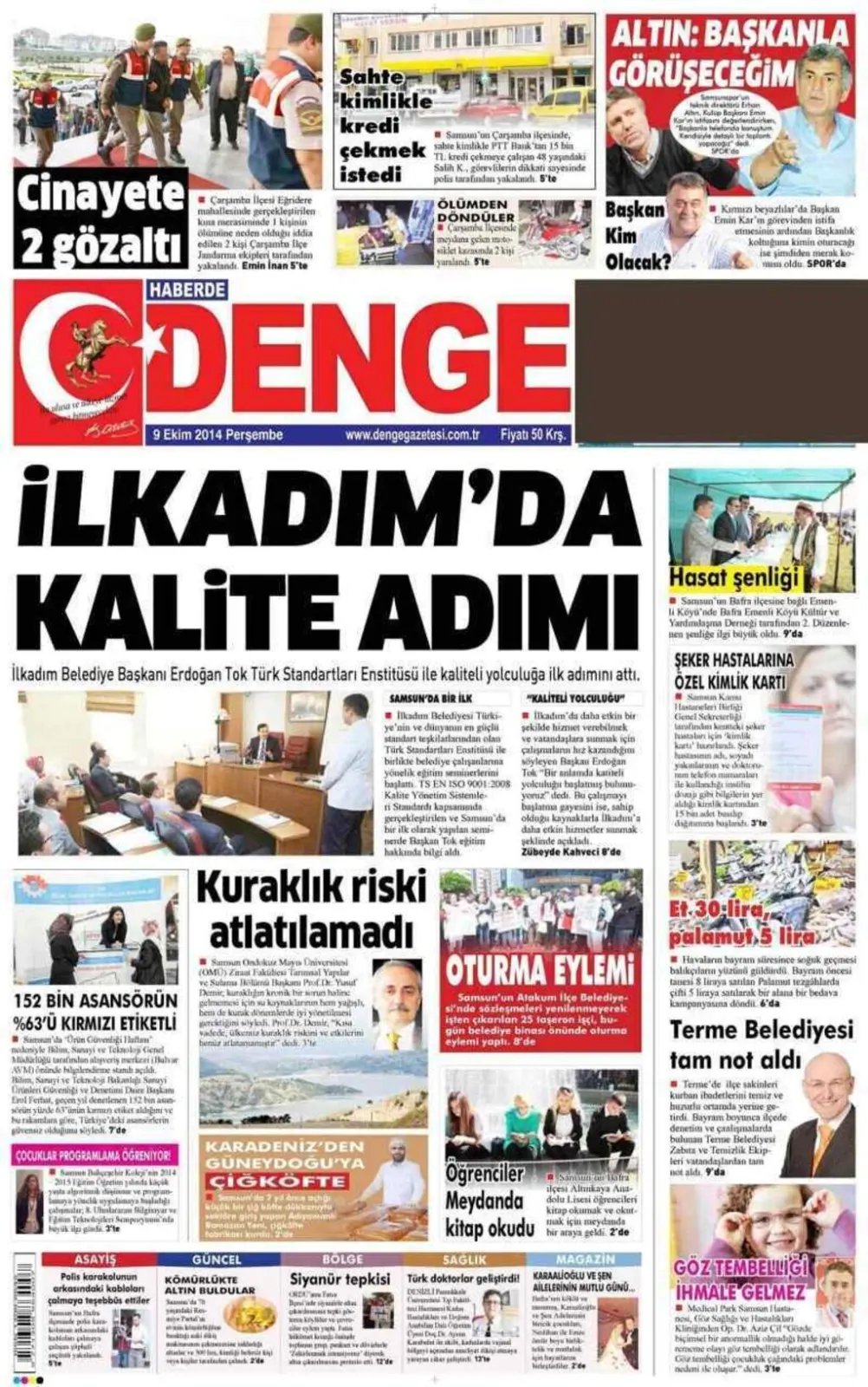 9 Ekim Perşembe Samsun Yerel Gazeteleri
