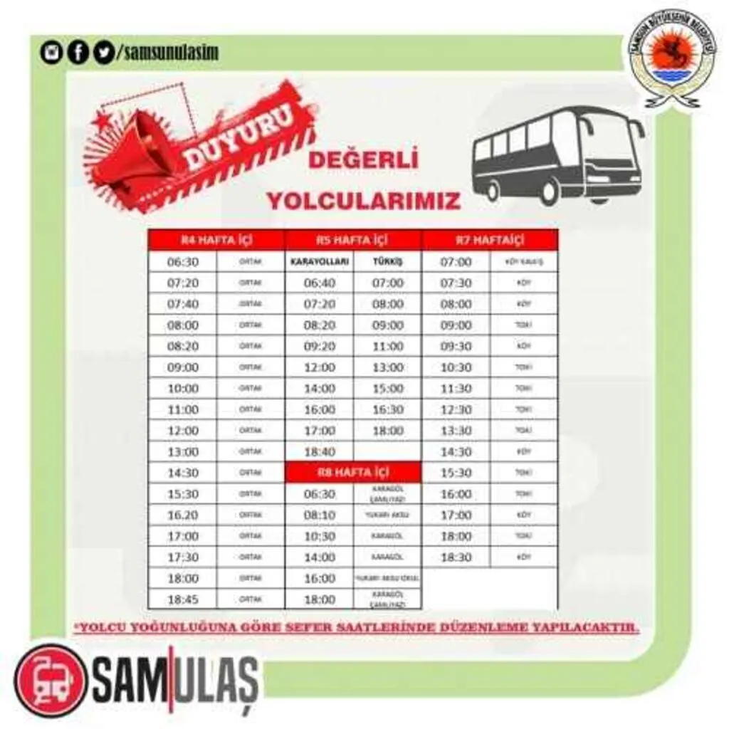 Samsun tramvay ve otobüs sefer saatleri (30 Nisan 2021) tam kapanma dönemi