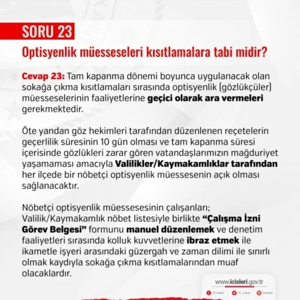Optisyenlik, elektrik ve doğalgaz tamir ve bakım ekipleri, çiftçileri ilgilendiren tam kapanma soru ve yanıtları