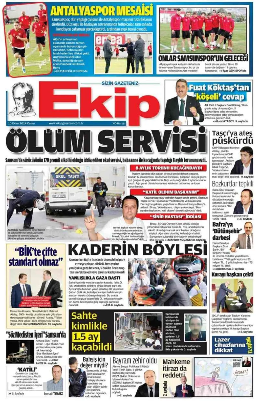 10 Ekim Cuma Samsun Yerel Gazeteleri