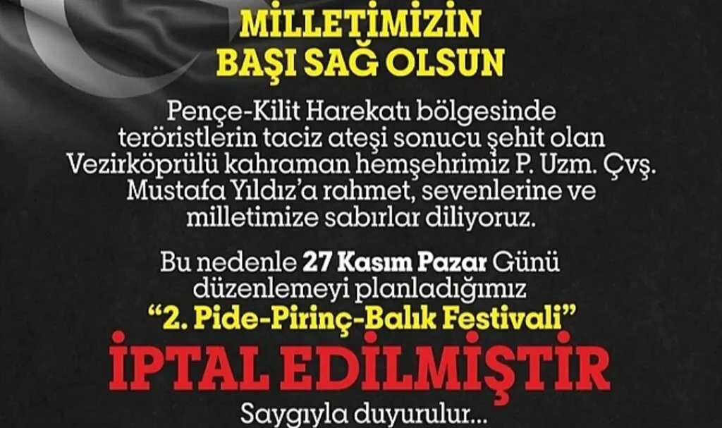 Terme Pide Pirinç Balık Festivali iptal edildi