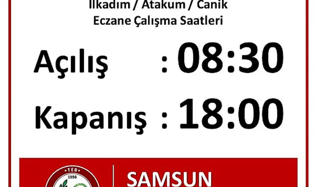 Samsun'da eczanelerin açılış ve kapanış saatlerine düzenleme