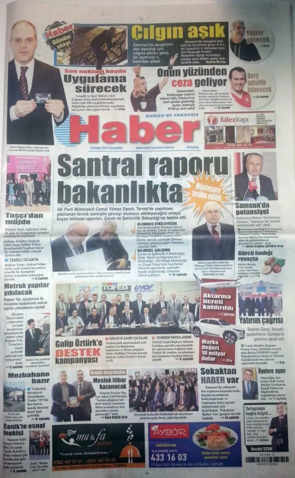 23 Ekim Perşembe yerel gazeteler