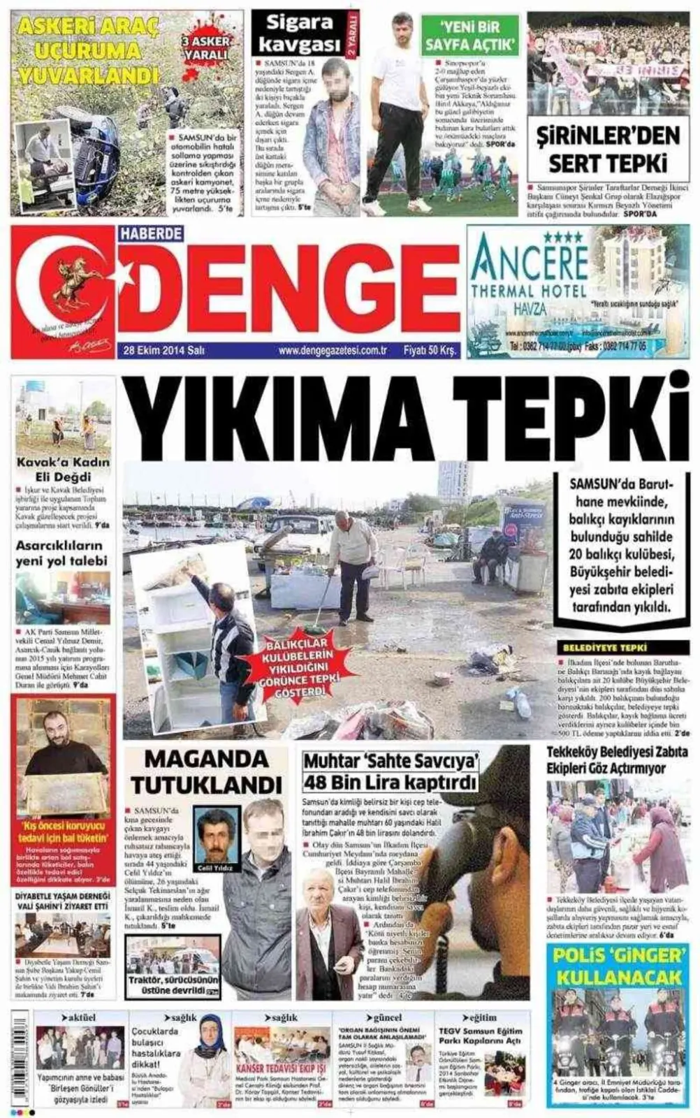 28 Ekim Salı Samsun'un yerel gazeteleri