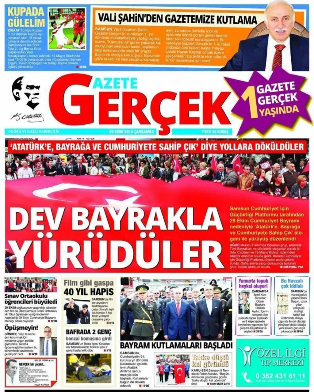 29 Ekim yerel gazetelerin birinci sayfaları