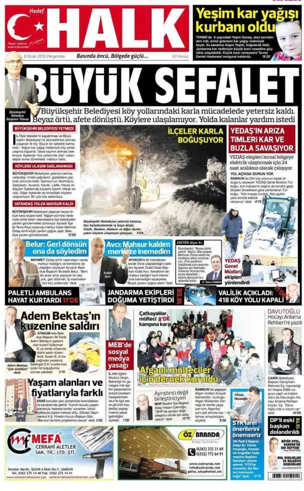 8 Ocak Perşembe Samsun'un yerel gazeteleri