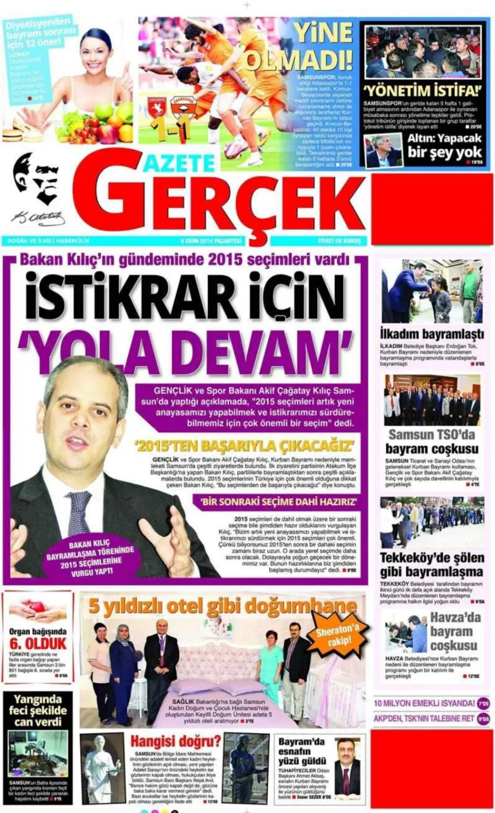6 EKİM PAZARTESİ YEREL GAZETELERİ