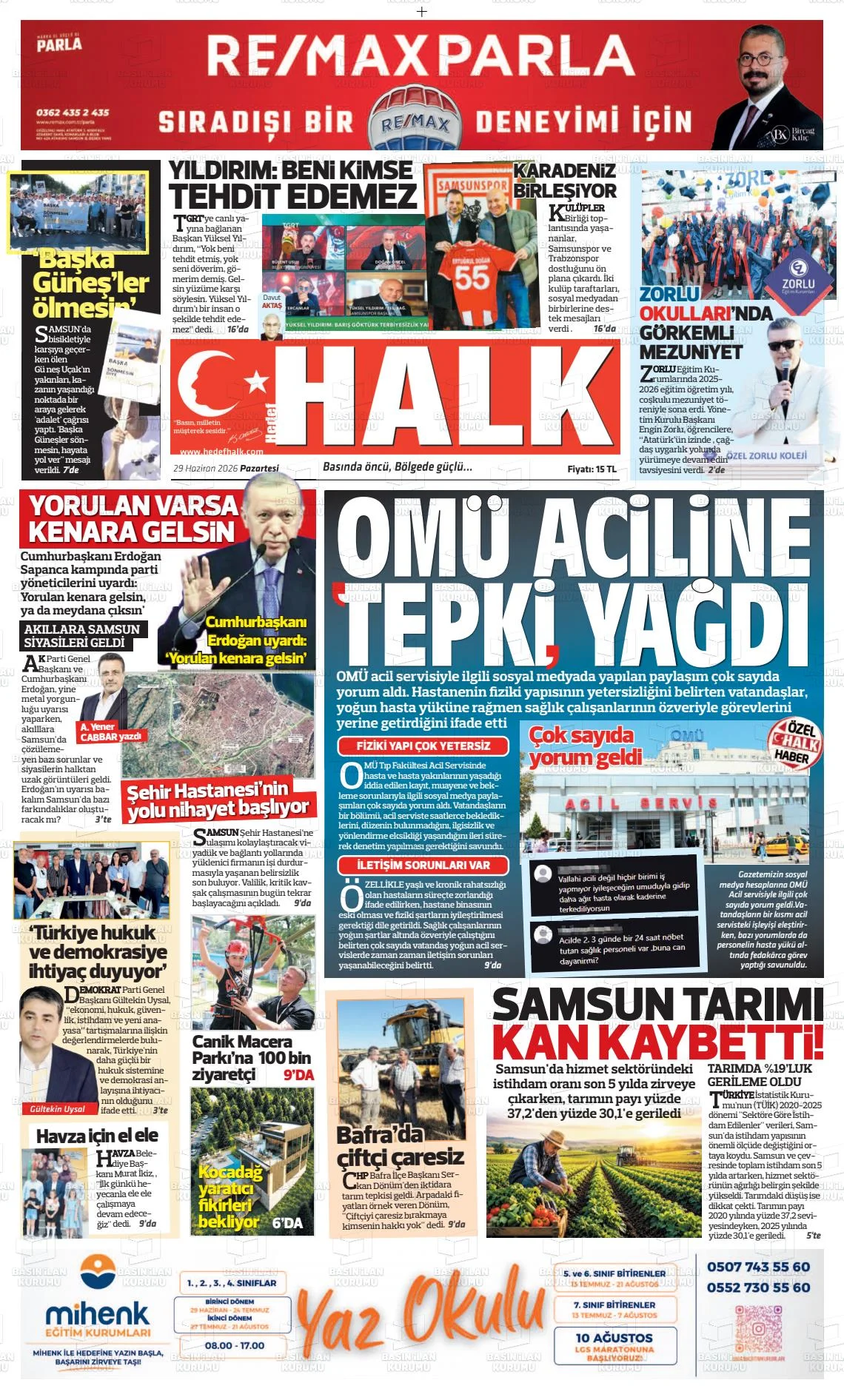 Samsun Yerel Gazetelerinde Bugünün Gündemi - 29 Haziran Pazartesi - Fotoğraf 4