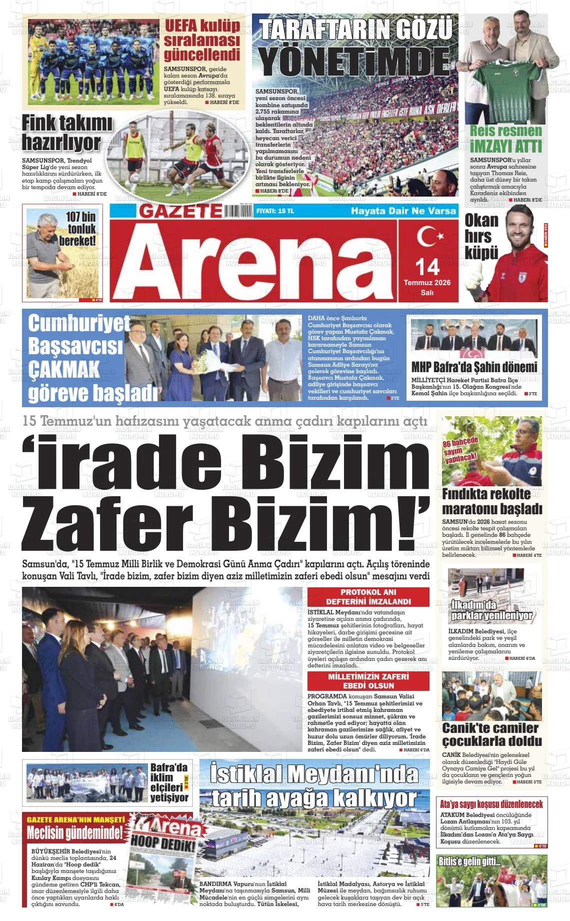 Samsun Yerel Gazeteleri Gündemi 14 Temmuz Salı - Samsun Gazete Manşetleri - Fotoğraf 2