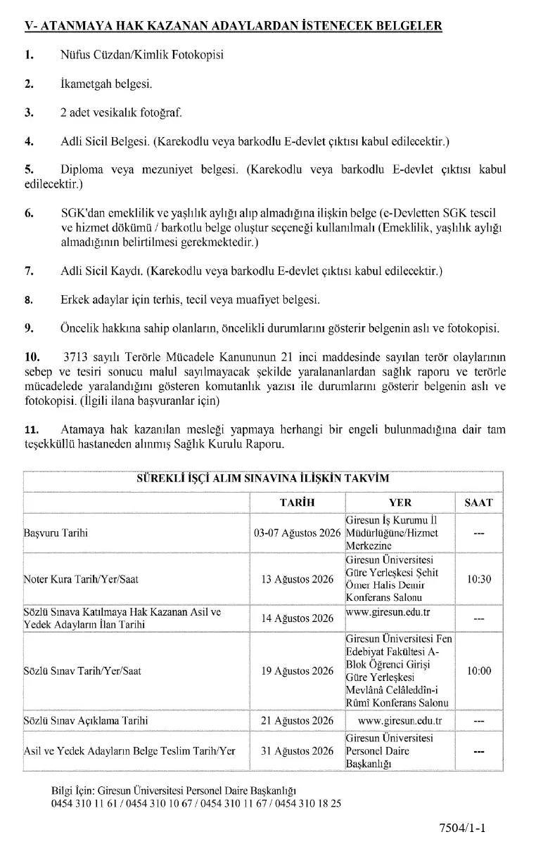 Giresun Üniversitesi sürekli işçi ve sözleşmeli personel alacak! Başvurular bugün başladı - Fotoğraf 4