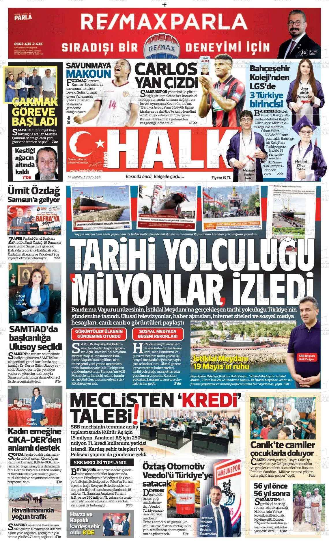 Samsun Yerel Gazeteleri Gündemi 14 Temmuz Salı - Samsun Gazete Manşetleri - Fotoğraf 3