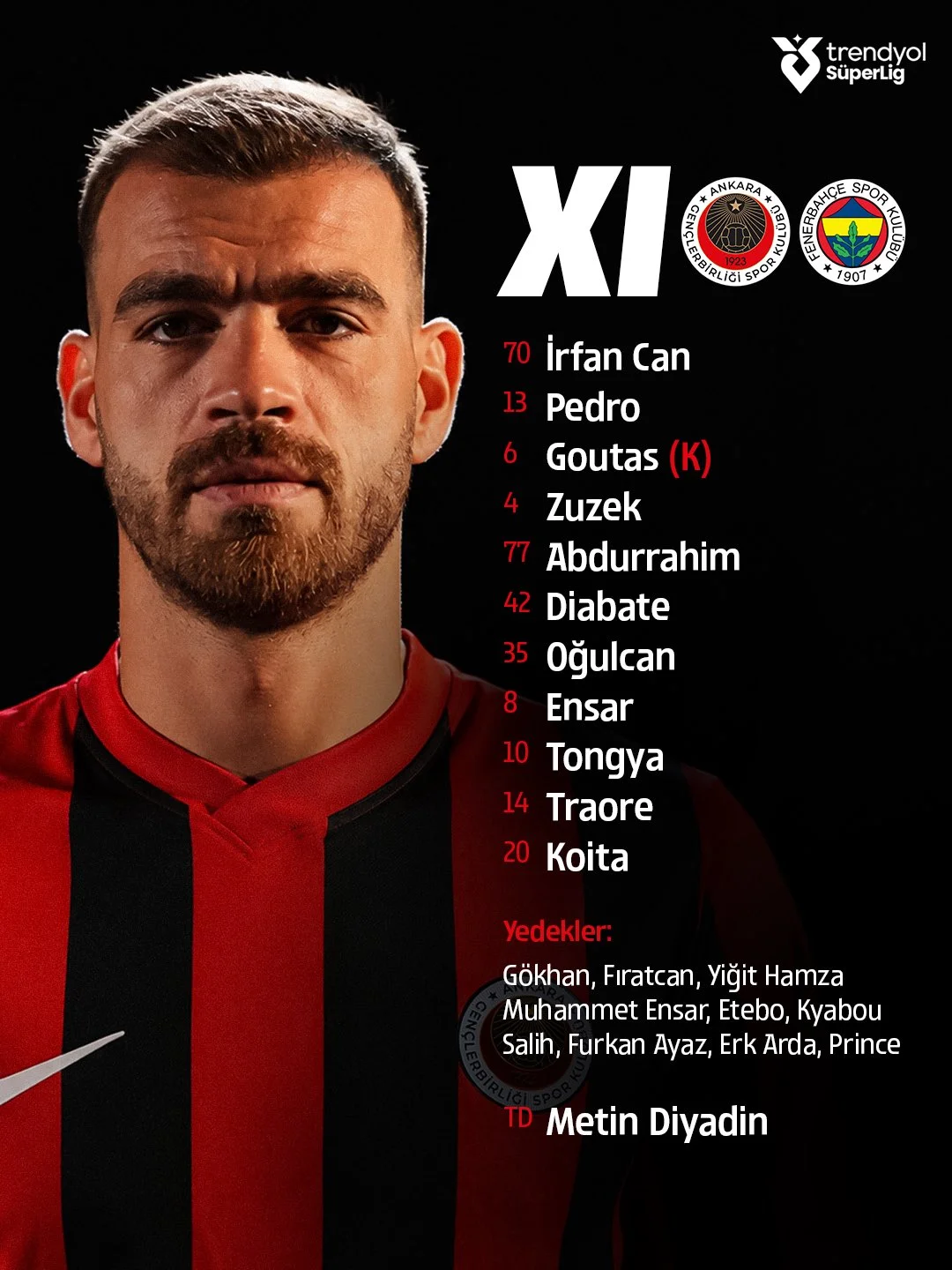 Gençlerbirliği Fenerbahçe ilk 11'leri belli oldu! İşte dev maçın kadroları - Fotoğraf 1