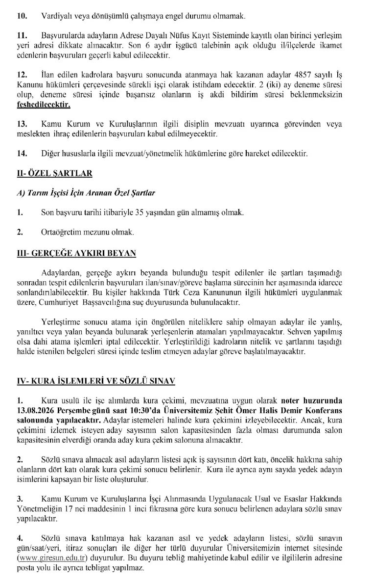 Giresun Üniversitesi sürekli işçi ve sözleşmeli personel alacak! Başvurular bugün başladı - Fotoğraf 2