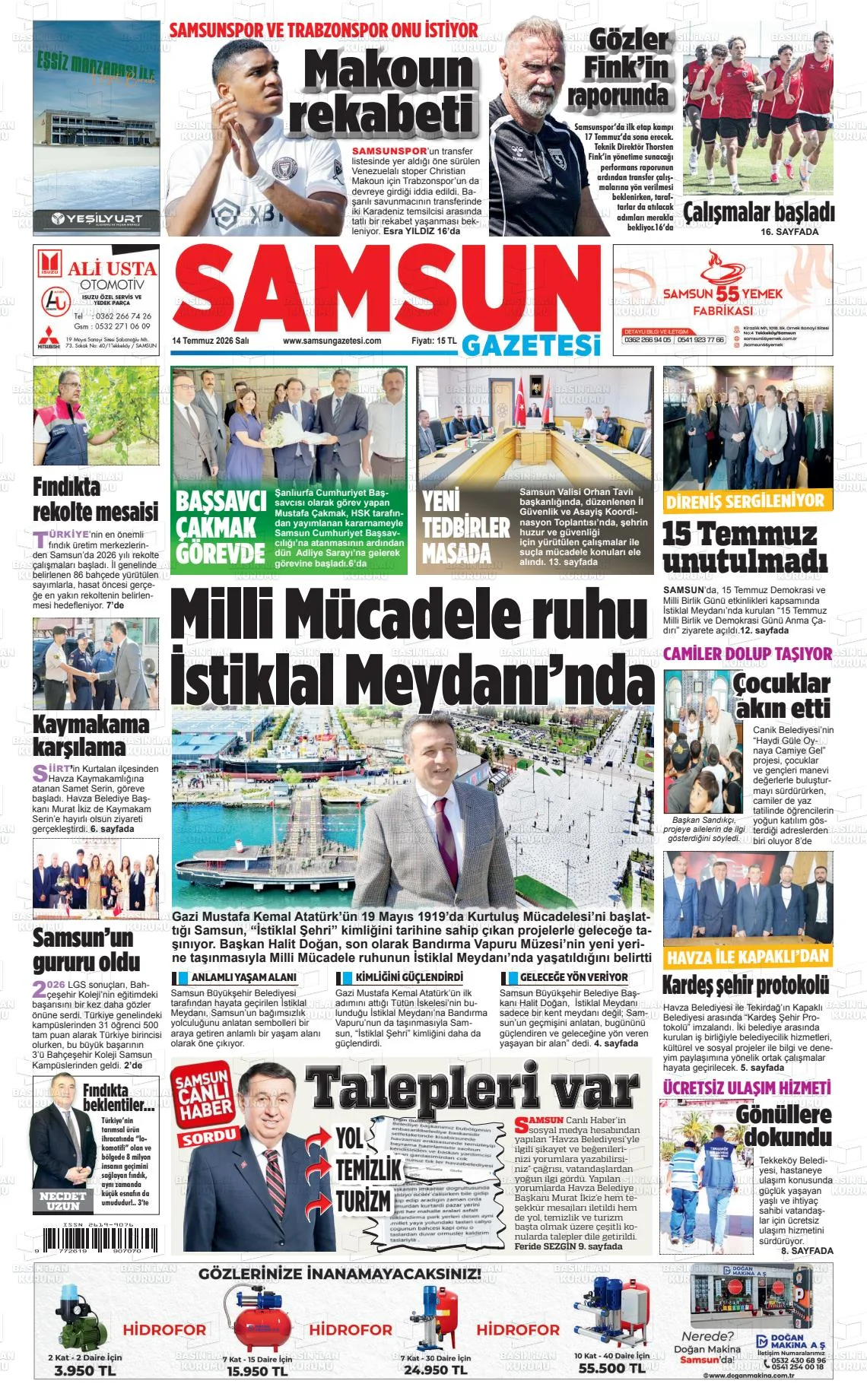 Samsun Yerel Gazeteleri Gündemi 14 Temmuz Salı - Samsun Gazete Manşetleri - Fotoğraf 6
