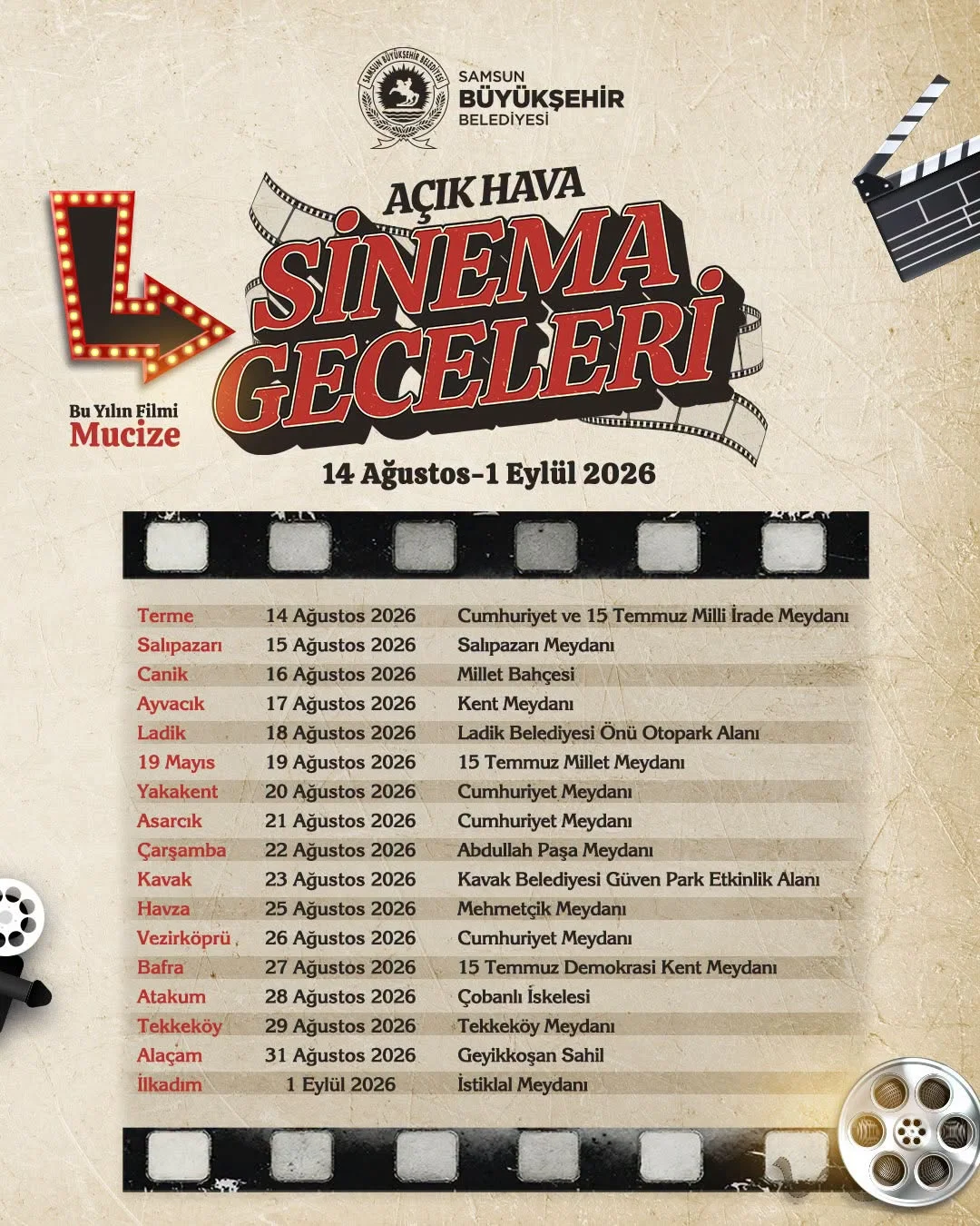 Samsun'da Açık Hava Sinema Geceleri Başlıyor! İşte İlçe İlçe Gösterim Takvimi - Fotoğraf 1