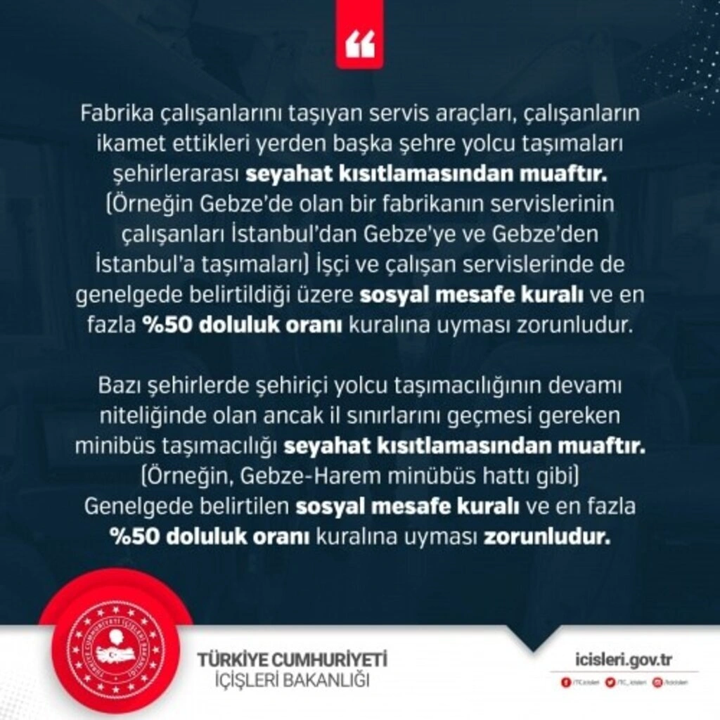 Fabrika çalışanlarını taşıyan servis araçları seyahat kısıtlamasından muaf mı? - Resim 1