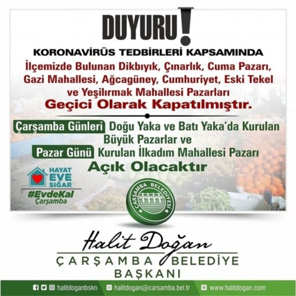 Çarşamba ilçesinde bazı pazar yerleri kapatıldı - Resim 1