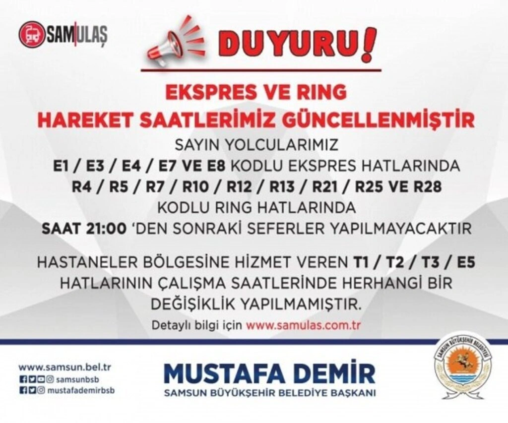 Samsun tramvay ekspres ring otobüs sefer saatleri değişti - Resim 2