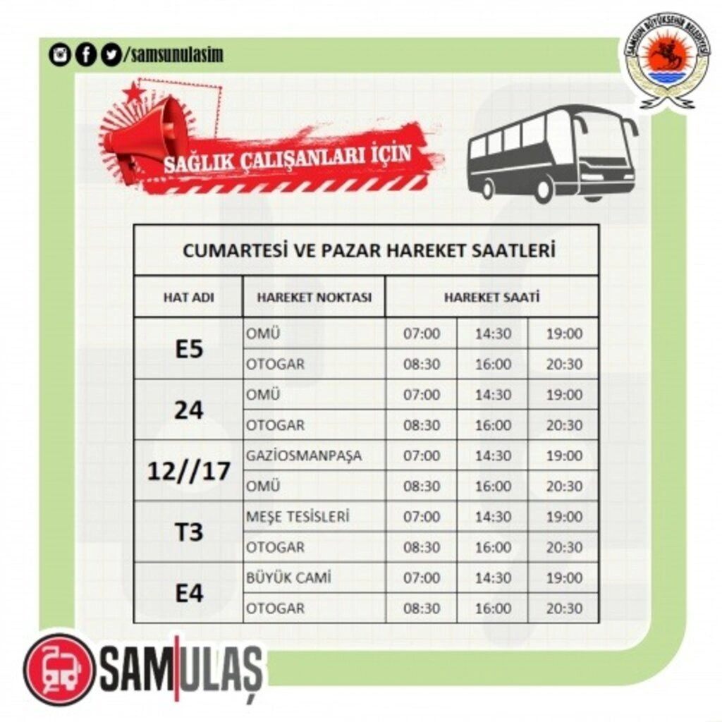 Samsun SAMULAŞ 26 ve 27 Aralık Tramvay ve Otobüs Sefer Saatleri - Resim 2
