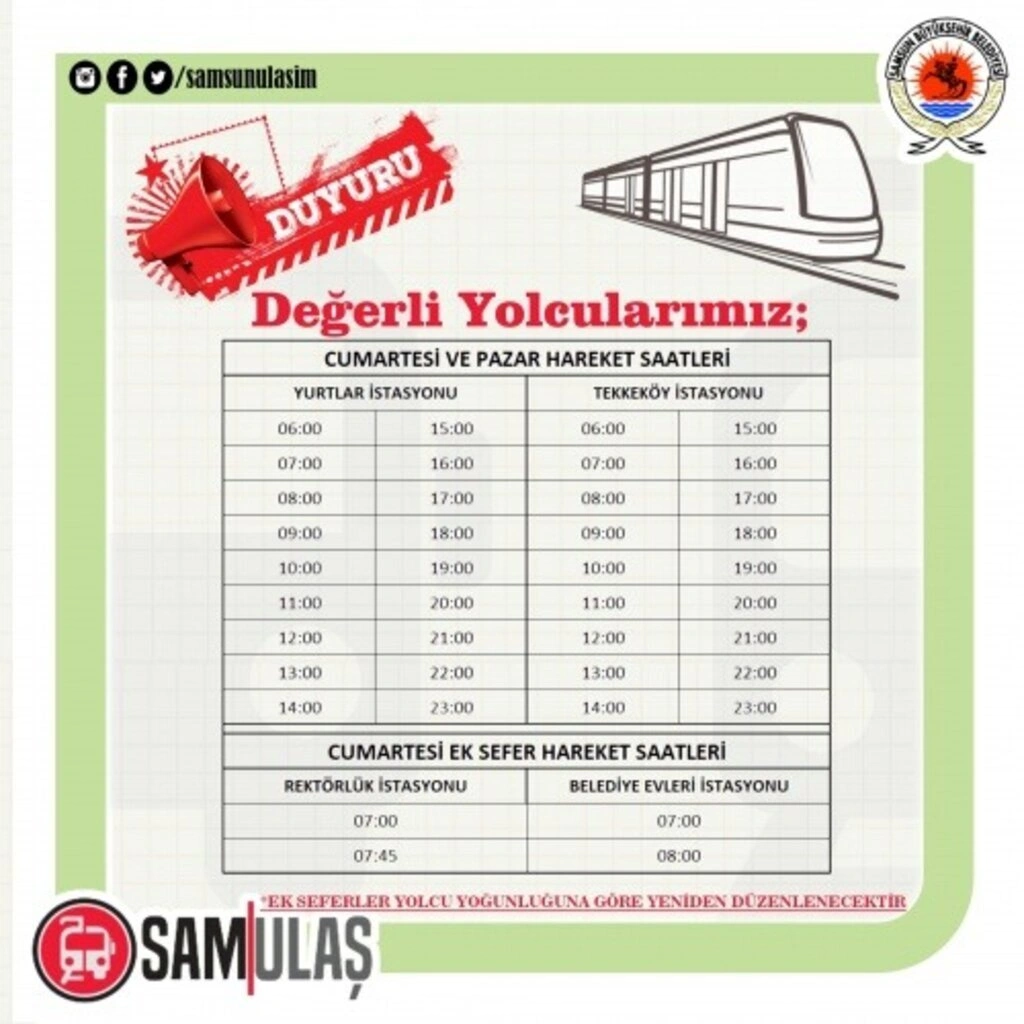 Samsun SAMULAŞ 26 ve 27 Aralık Tramvay ve Otobüs Sefer Saatleri - Resim 3