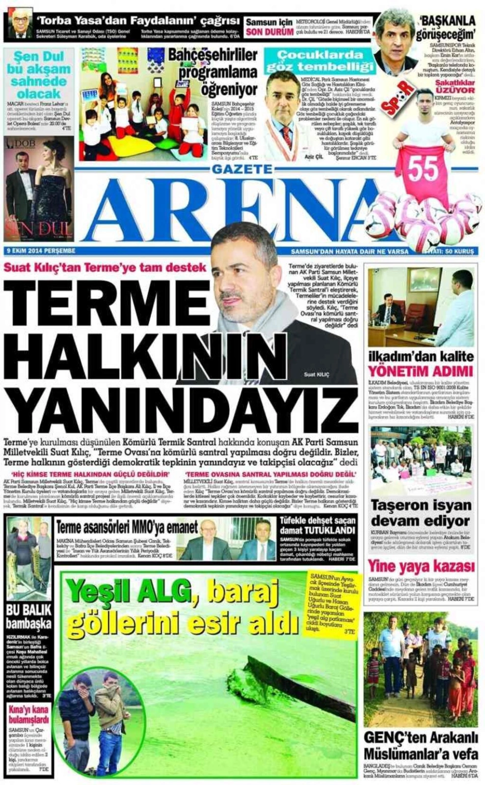 9 Ekim Perşembe Samsun Yerel Gazeteleri - Resim 1