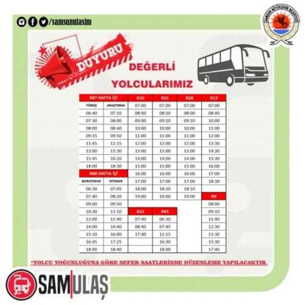 Samsun tramvay ve otobüs sefer saatleri (30 Nisan 2021) tam kapanma dönemi - Resim 2