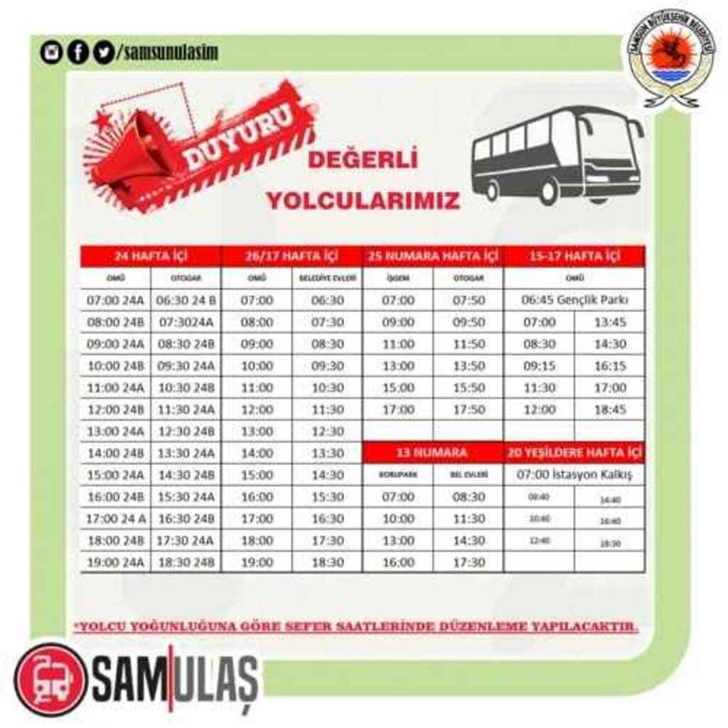 Samsun tramvay ve otobüs sefer saatleri (30 Nisan 2021) tam kapanma dönemi - Resim 3