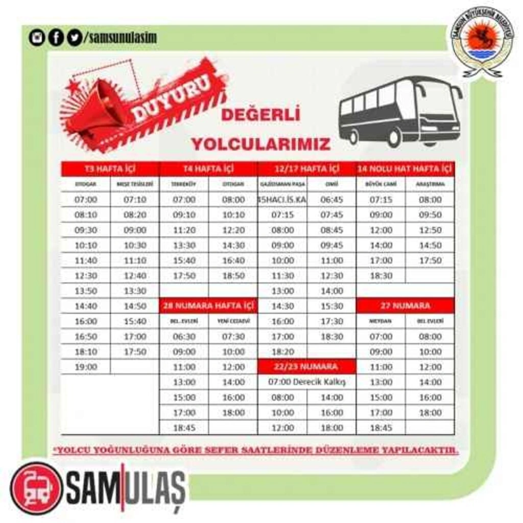 Samsun tramvay ve otobüs sefer saatleri (30 Nisan 2021) tam kapanma dönemi - Resim 5