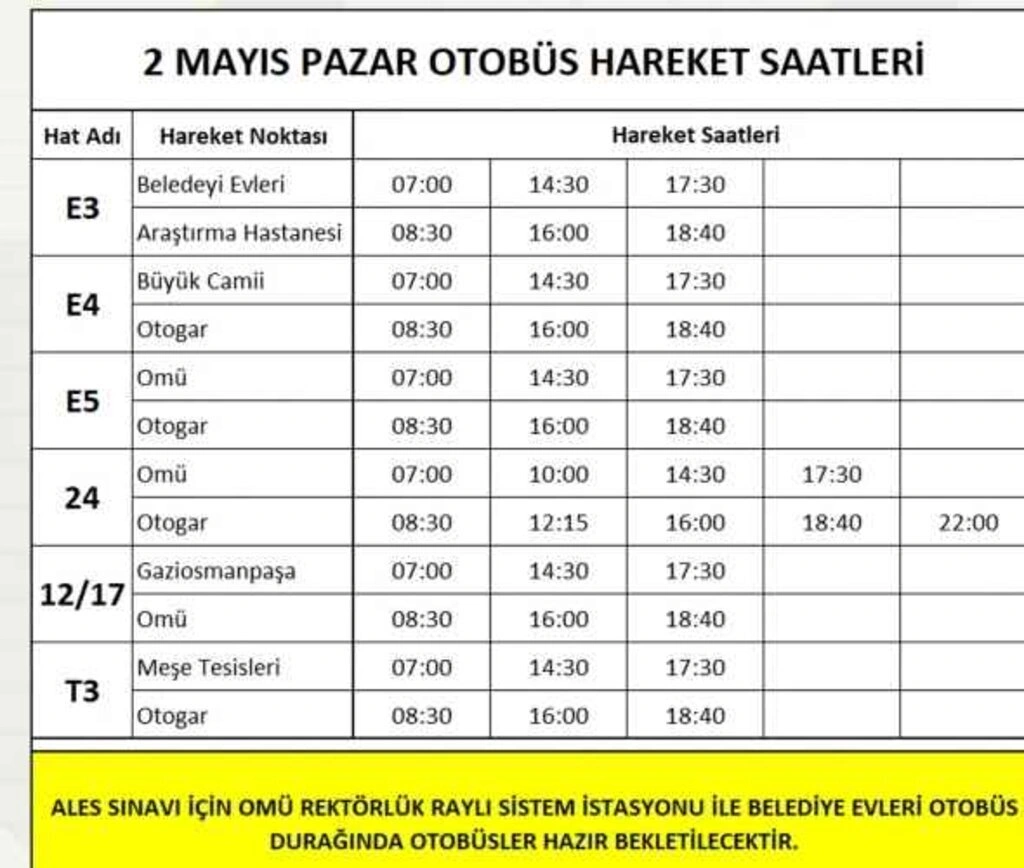 2 Mayıs Pazar Samsun tramvay ve otobüs sefer saatleri tam kapanma dönemi - Tramvay otobüs Ales düzenlemesi - Resim 4