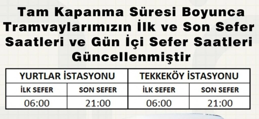 Samsun Tam Kapanma Tramvay Saatleri (3 Mayıs 2021) - Resim 1