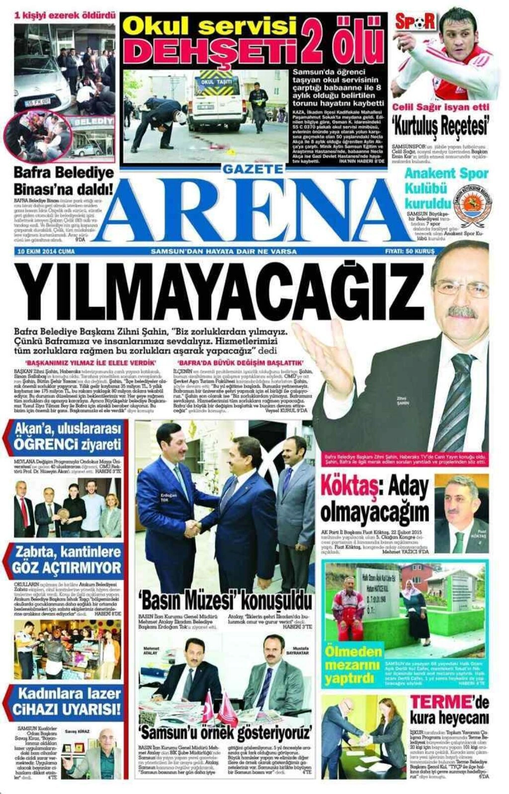 10 Ekim Cuma Samsun Yerel Gazeteleri - Resim 1