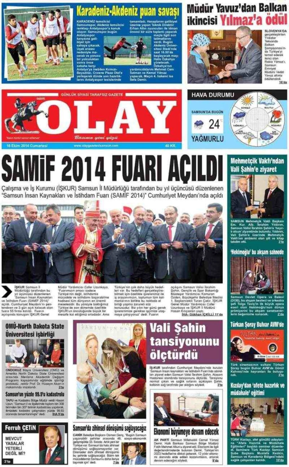 18 Ekim Cumartesi Samsun Yerel Gazeteleri - Resim 6