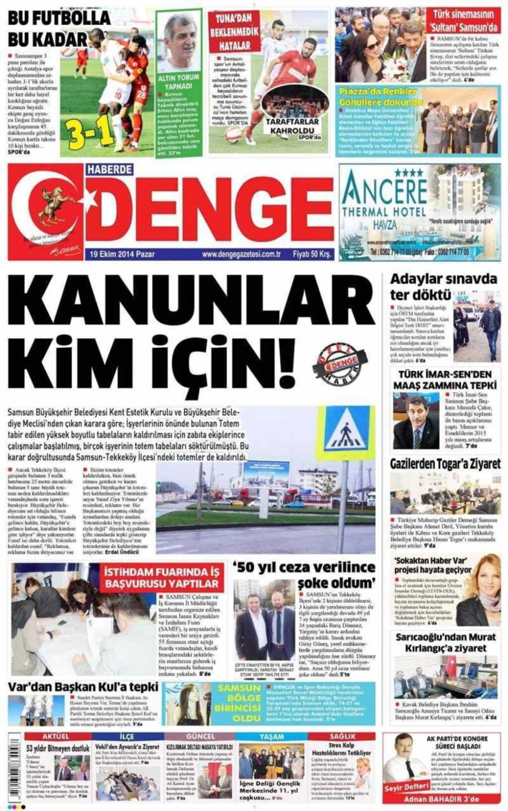 19 Ekim Pazar Samsun Yerel Gazeteleri - Resim 2