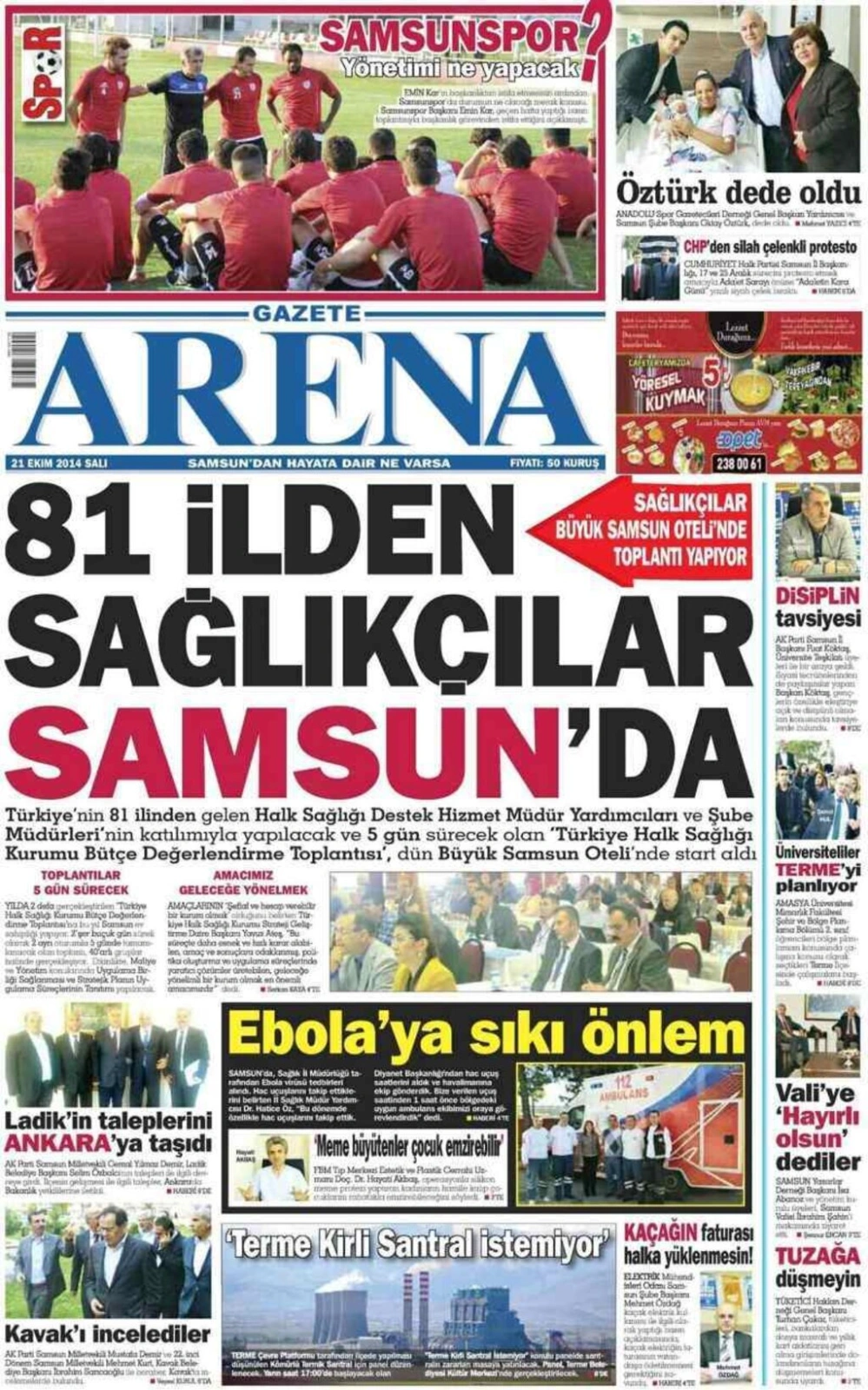 21 Ekim Salı Yerel Gazetelerin birinci sayfaları - Resim 1
