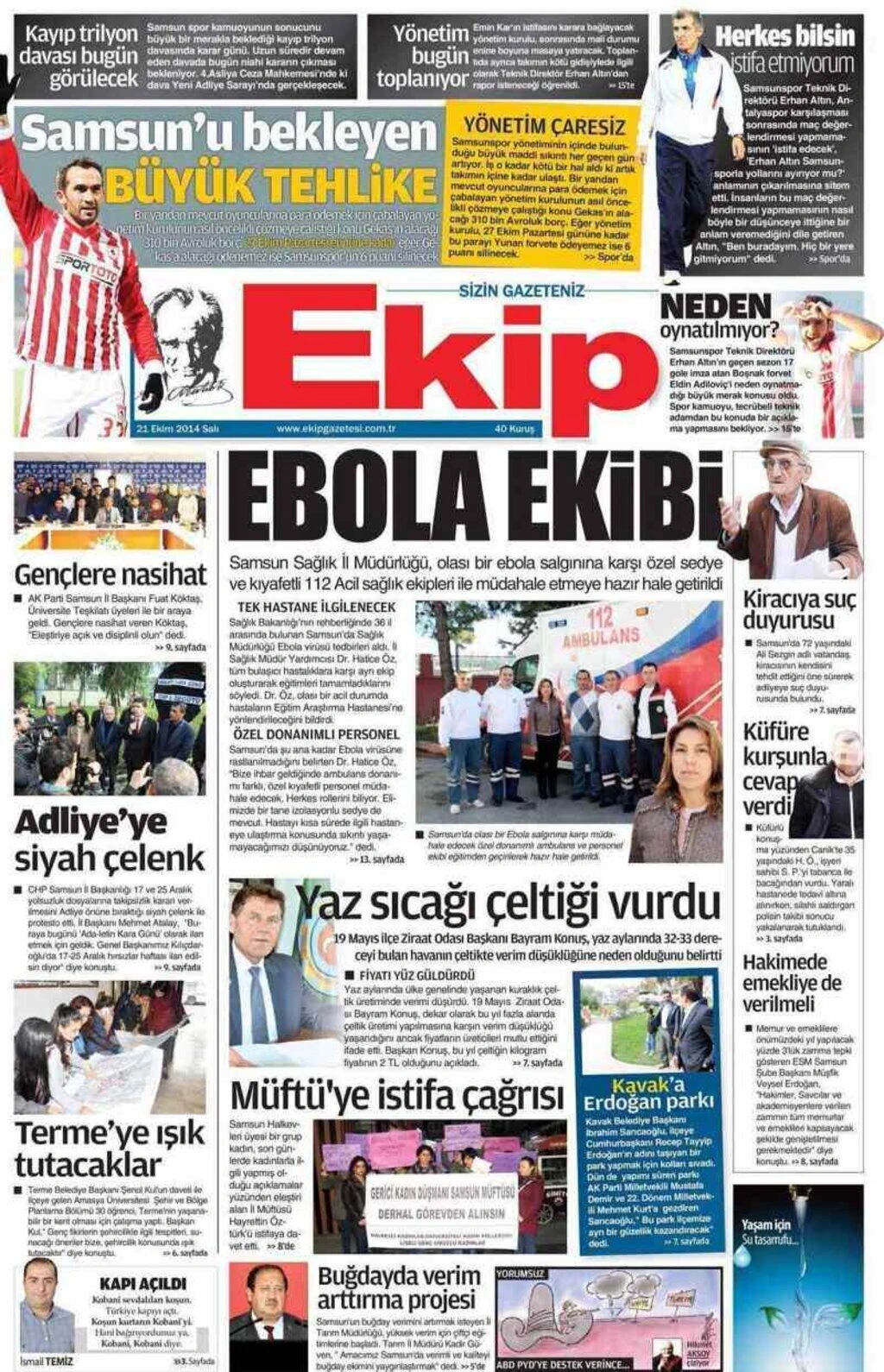 21 Ekim Salı Yerel Gazetelerin birinci sayfaları - Resim 3