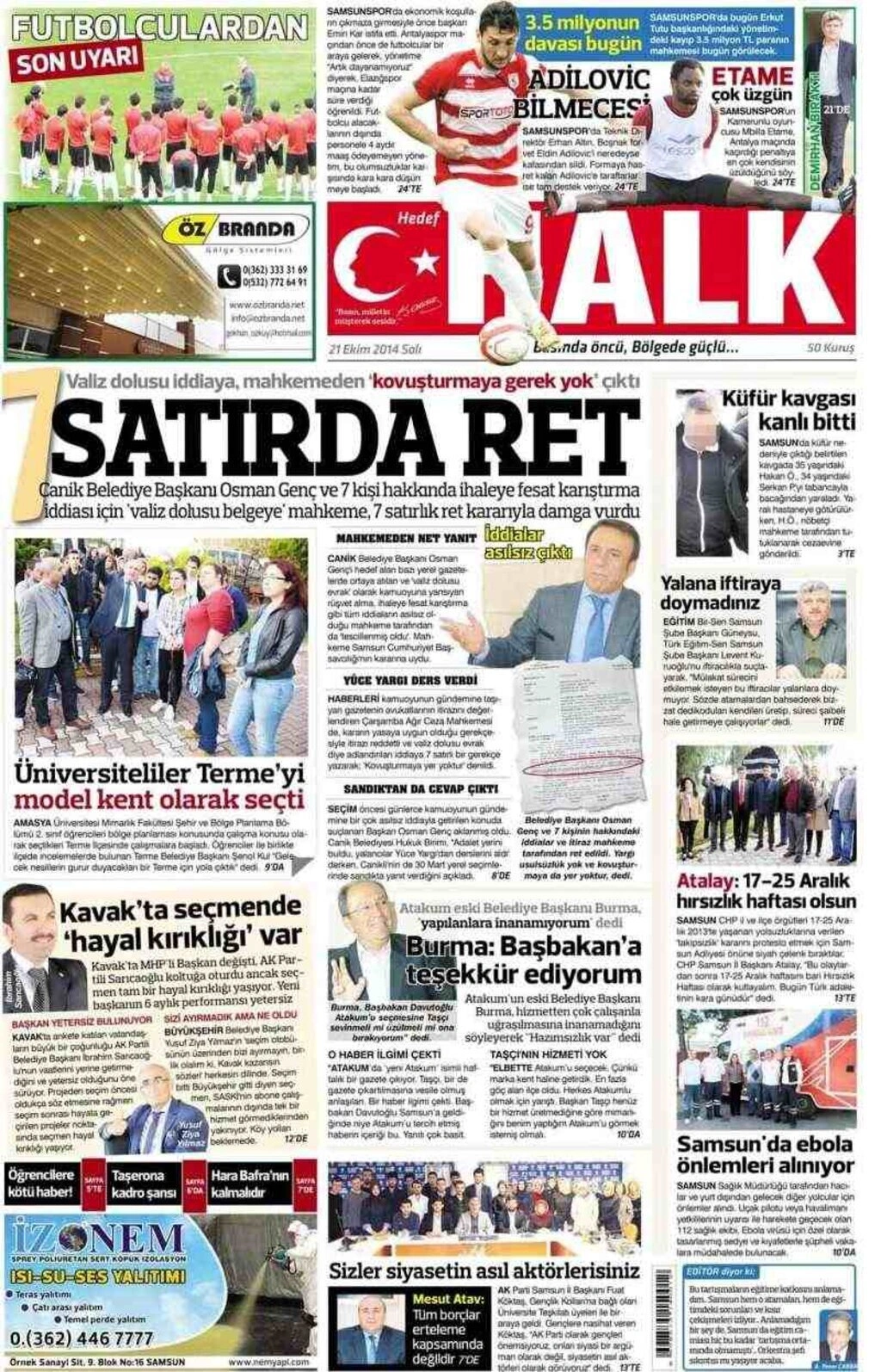 21 Ekim Salı Yerel Gazetelerin birinci sayfaları - Resim 6