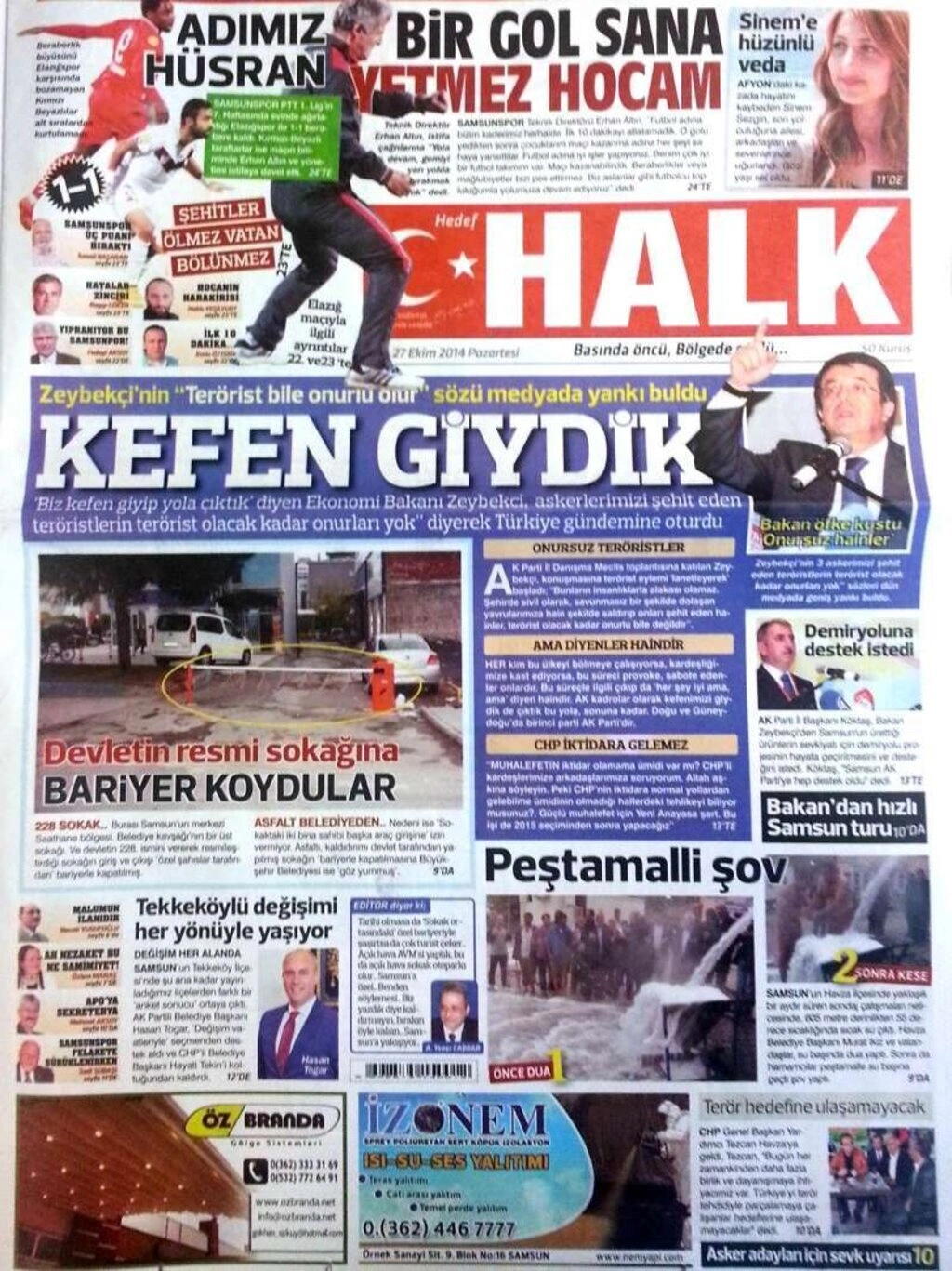 27 Ekim Pazartesi günü Samsun'un yerel gazeteleri - Resim 1