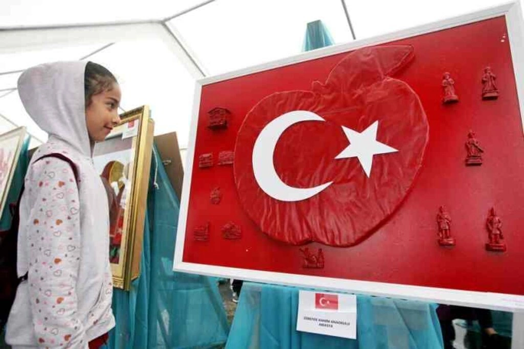 Farklı materyal kullanarak yapılan Türk bayrağı tabloları sergileniyor - Resim 3