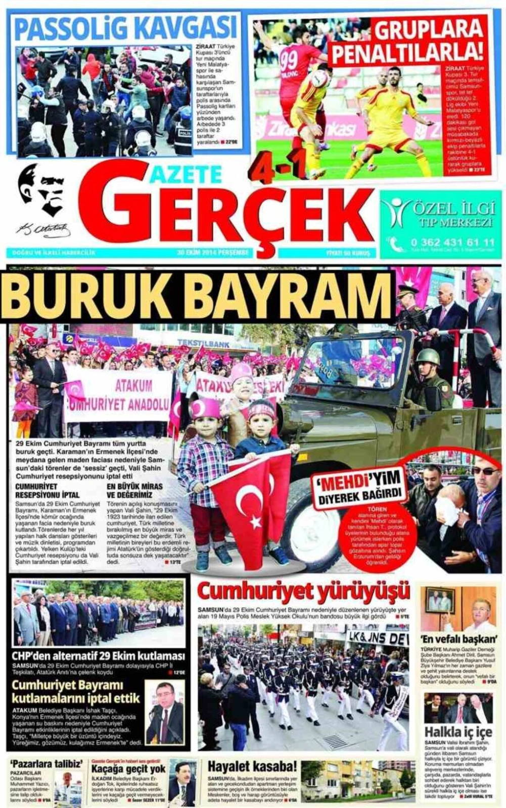30 Ekim Perşembe Samsun'un Yerel Gazeteleri'nin birinci sayfaları - ARENA - DENGE - EKİP - HABER - HALK - GERÇEK - OLAY - Resim 4